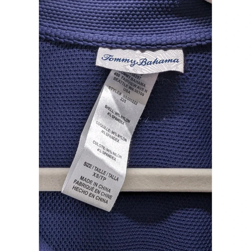 Tommy Bahama Navy Blue Textured Quarter Zip Long Sleeve Tunic Top XS